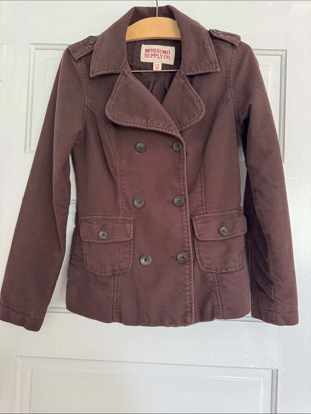Mossimo Supply Co. Women's Dark Brown Cotton Corduroy Double-Breasted Peacoat S